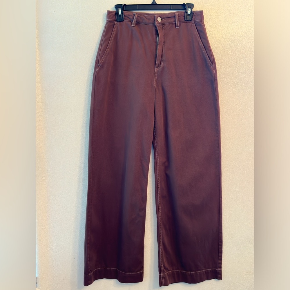 Garage Wide Leg High Waisted Twill Pants Mauve Plum Contrast Stitch Size 5 27